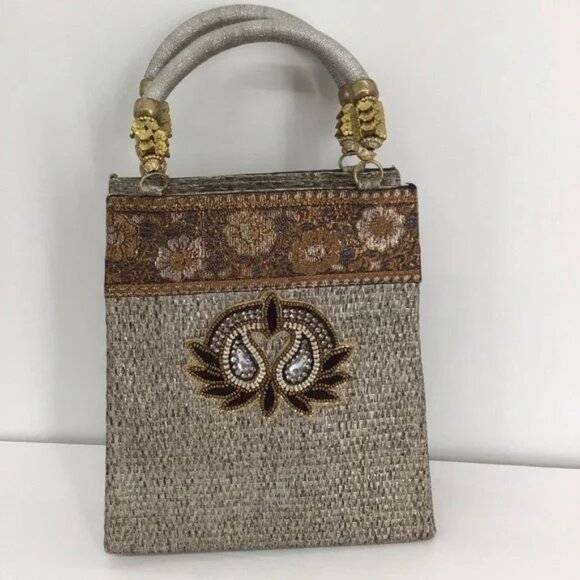 Vintage Cocktail Bag Beaded Rhinestone Made In India Ornate Formal Evening - Picture 1 of 5